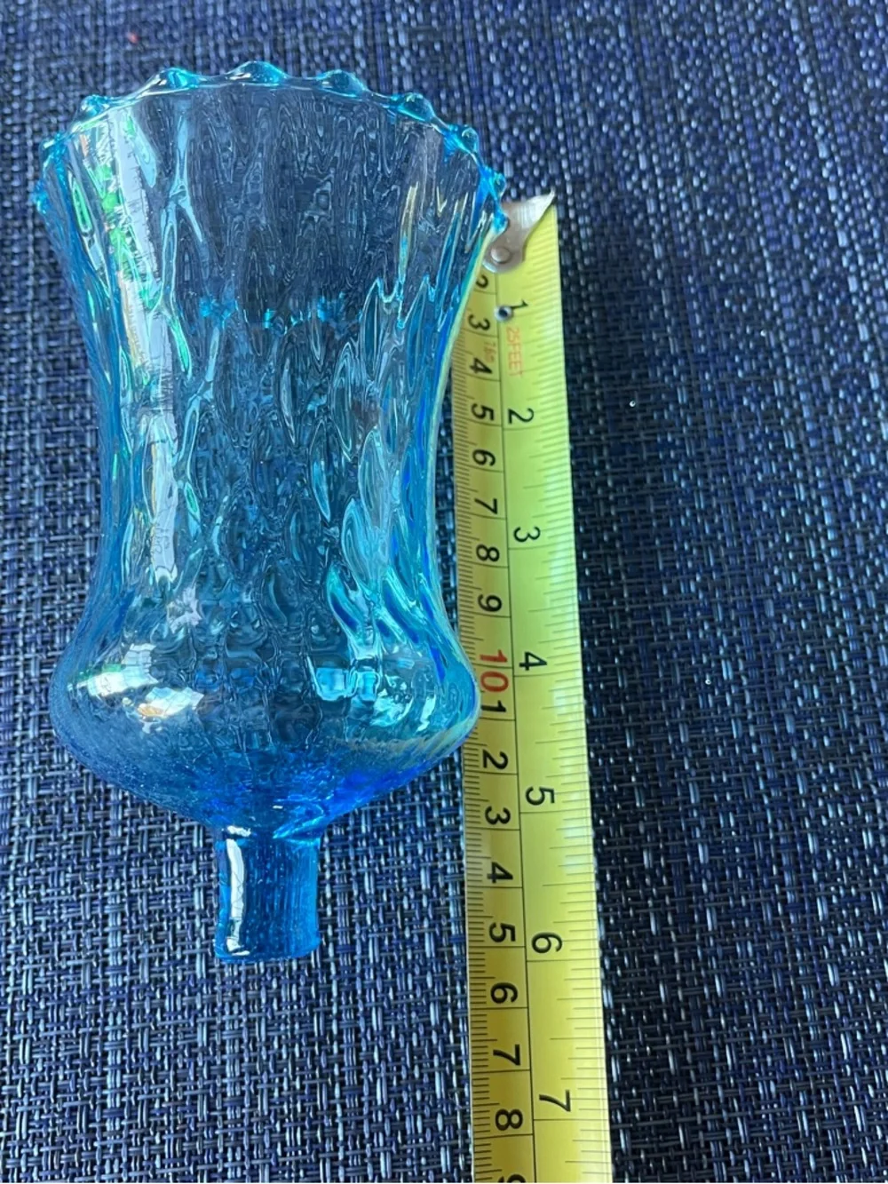 Blue Glass Votive Sconce Cup Candle Holder Peg Honeycomb Crinkle Optic Homco 5" - Picture 3 of 5